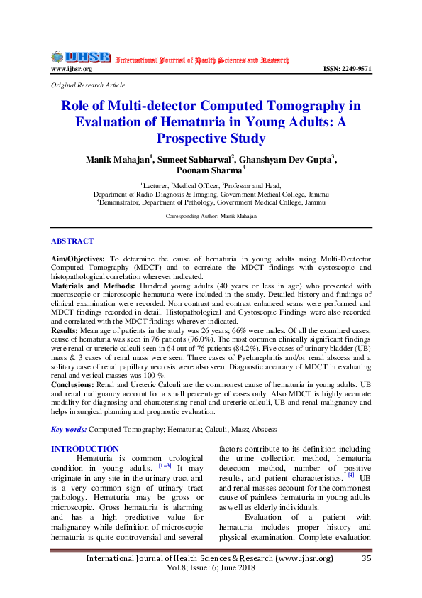 (PDF) Role of Multi-detector Computed Tomography in Evaluation of ...