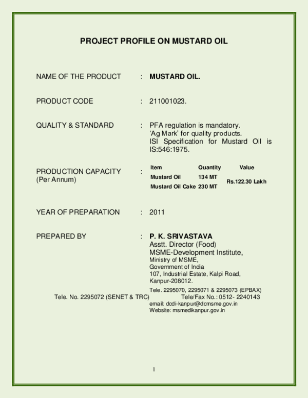 (PDF) PROJECT PROFILE ON MUSTARD OIL Lex Baselious Academia.edu