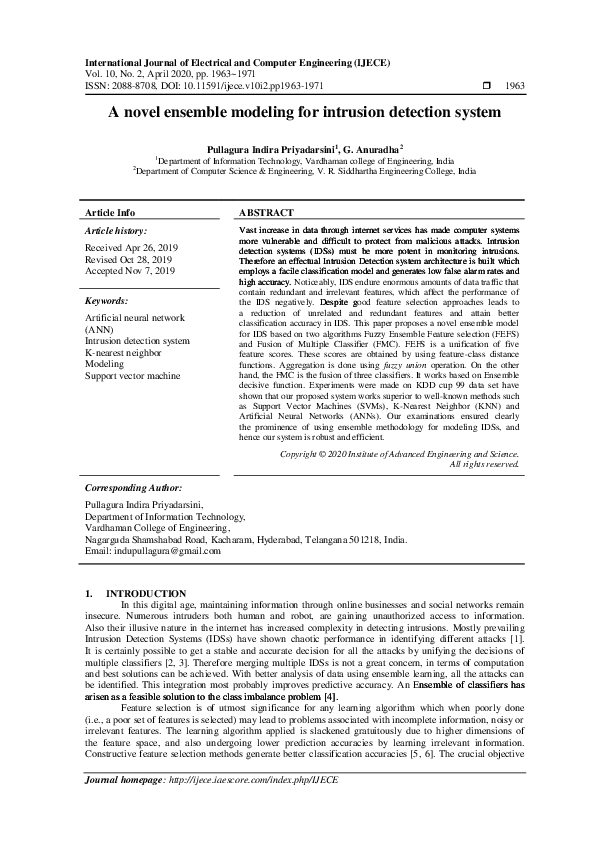 (PDF) A novel ensemble modeling for intrusion detection system