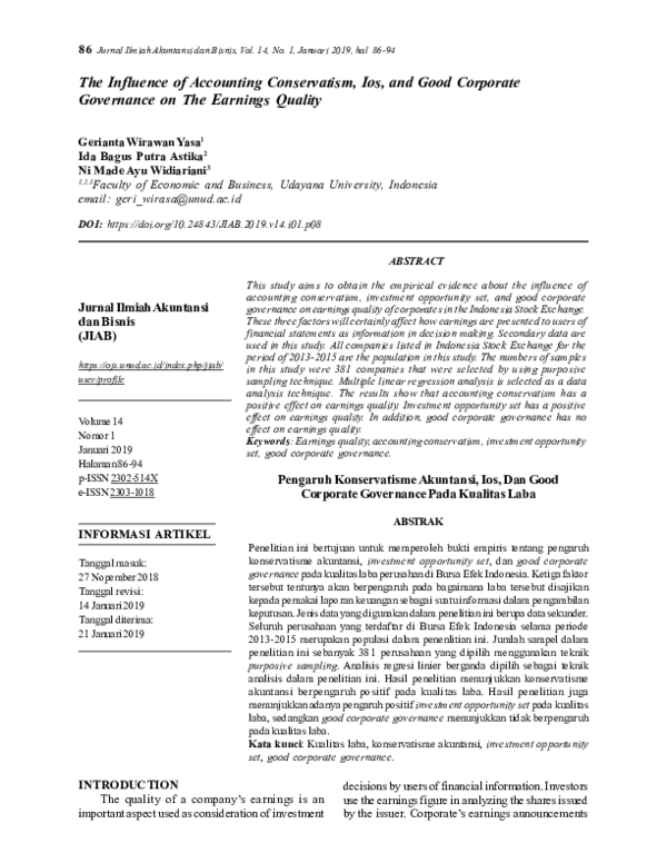 (PDF) The Influence of Accounting Conservatism, Ios, and Good Corporate ...