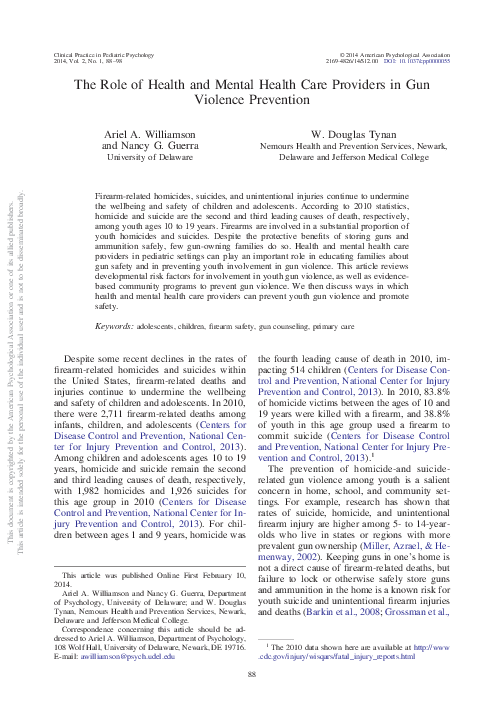(PDF) The Role of Health and Mental Health Care Providers in Gun ...