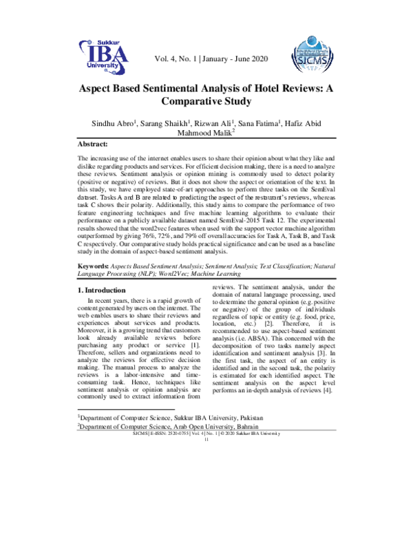 (PDF) Aspect Based Sentimental Analysis of Hotel Reviews: A Comparative ...