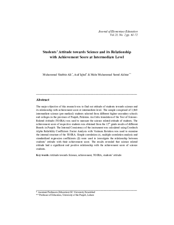 (PDF) Students' Attitude towards Science and its Relationship with ...
