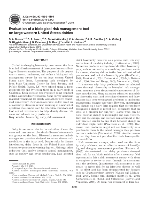 (PDF) Evaluation of a biological risk management tool on large western ...