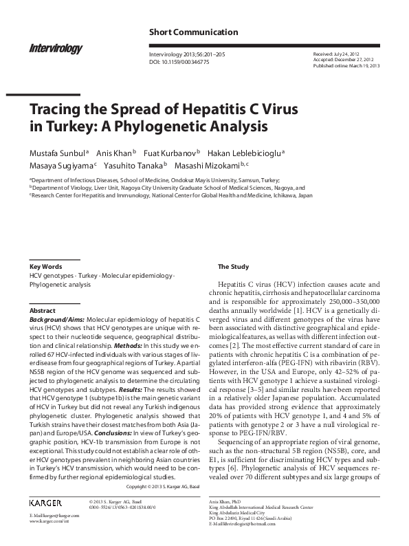 (PDF) E- Tracing the Spread of Hepatitis C Virus in Turkey: A ...