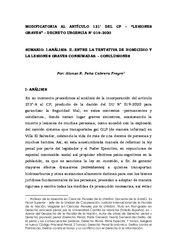 (PDF) MODIFICATORIA AL ARTÍCULO 121 DU 019 2020 LESIONES GRAVES
