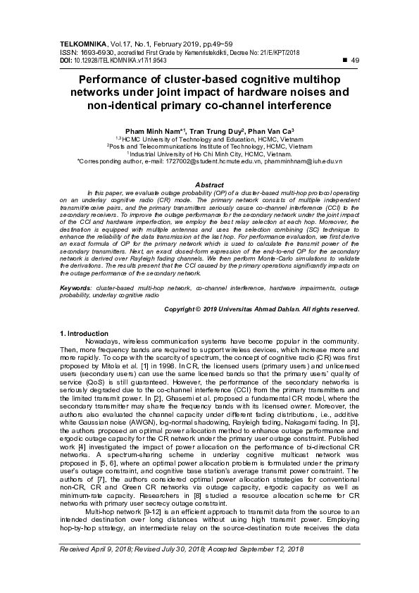 (PDF) Performance of cluster-based cognitive multihop networks under ...