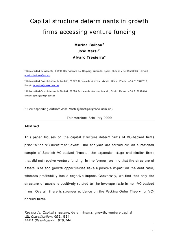 (PDF) Capital Structure Determinants in Growth Firms Accessing Venture ...