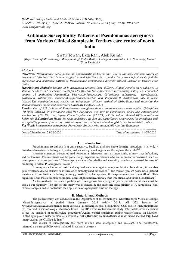 (PDF) Antibiotic Susceptibility Patterns of Pseudomonas aeruginosa from ...