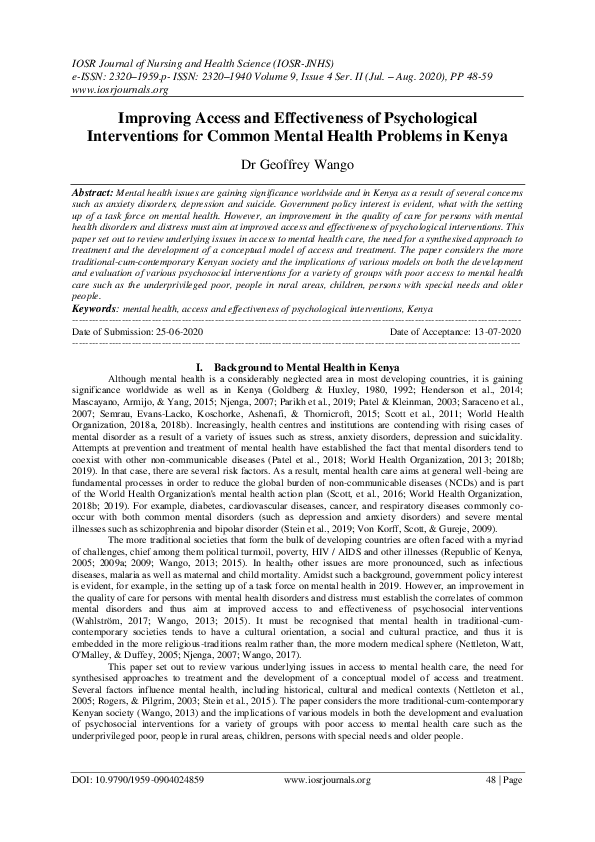 (PDF) Improving Access and Effectiveness of Psychological Interventions ...