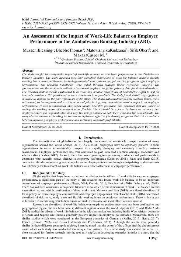 (PDF) An Assessment of the Impact of Work-Life Balance on Employee ...