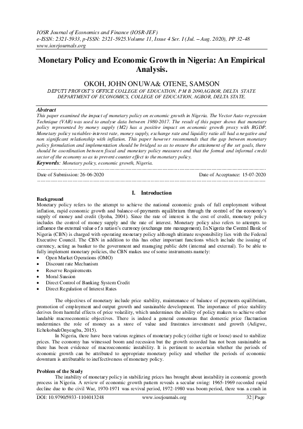 (PDF) Monetary Policy and Economic Growth in Nigeria: An Empirical Analysis