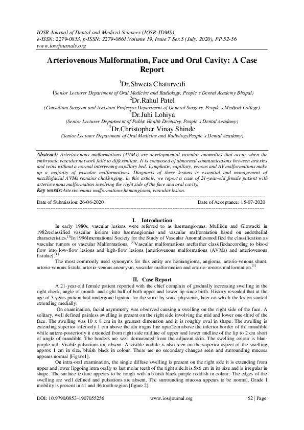 (PDF) Arteriovenous Malformation, Face and Oral Cavity: A Case Report