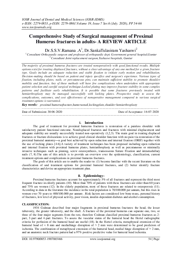 (PDF) Comprehensive Study of Surgical management of Proximal Humerus ...
