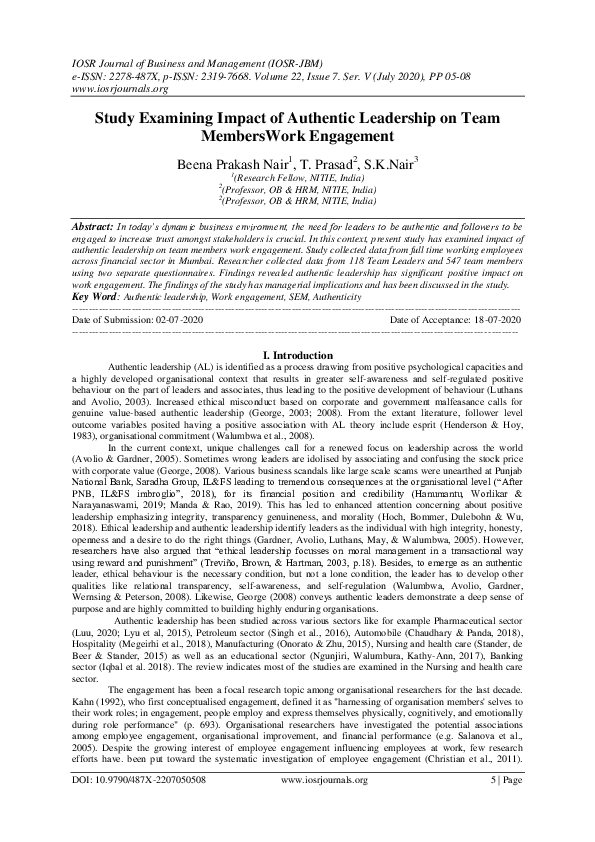 (PDF) Study Examining Impact of Authentic Leadership on Team ...