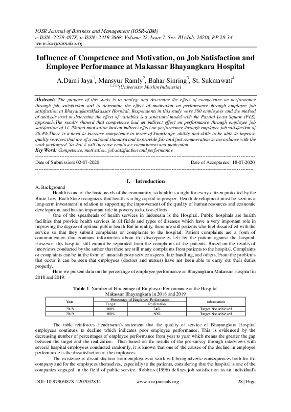 (PDF) Influence of Competence and Motivation, on Job Satisfaction and ...