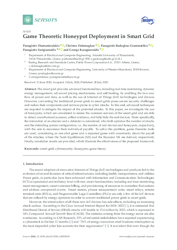 (PDF) Game Theoretic Honeypot Deployment in Smart Grid
