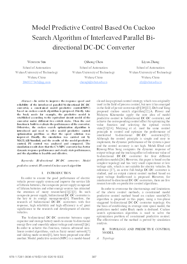 (PDF) Model Predictive Control Based On Cuckoo Search Algorithm of ...