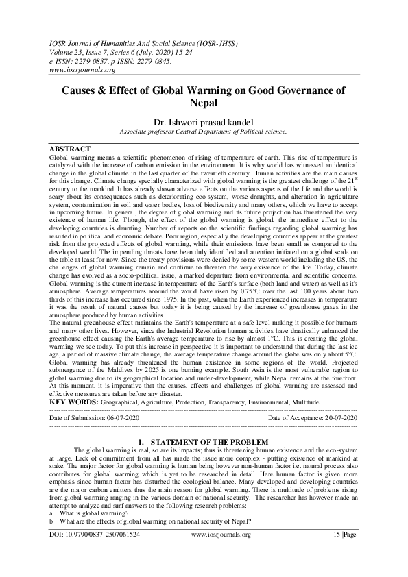 (PDF) Causes & Effect of Global Warming on Good Governance of Nepal