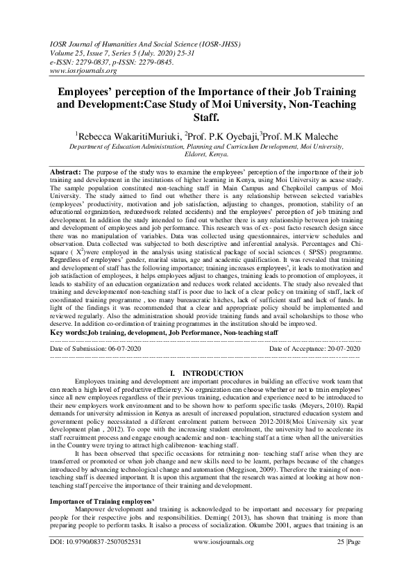 (PDF) Employees' perception of the Importance of their Job Training and