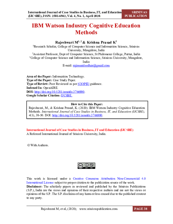 (PDF) IBM Watson Industry Cognitive Education Methods