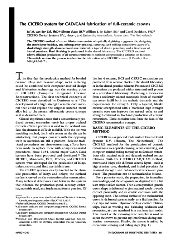 (PDF) The CICERO system for CAD/CAM fabrication of full-ceramic crowns