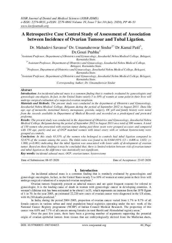 (PDF) A Retrospective Case Control Study of Assessment of Association ...