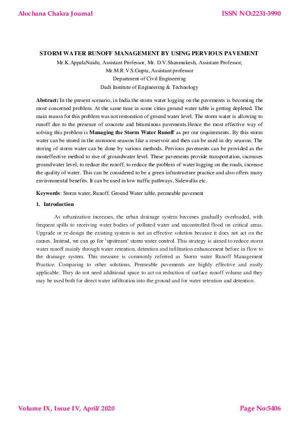 (PDF) STORM WATER RUNOFF MANAGEMENT BY USING PERVIOUS PAVEMENT