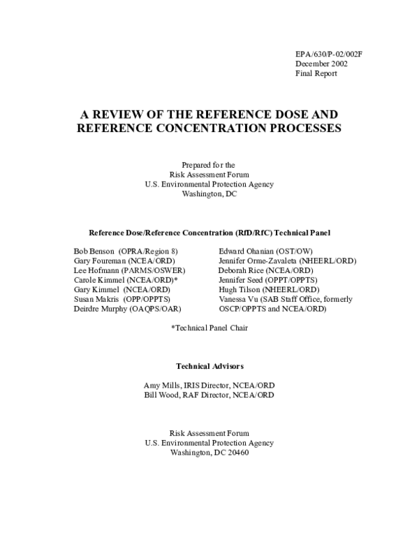(PDF) A REVIEW OF THE REFERENCE DOSE AND REFERENCE CONCENTRATION ...