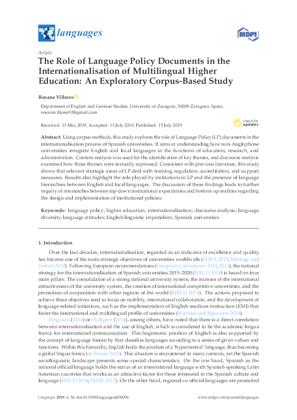 (PDF) The Role of Language Policy Documents in the Internationalisation ...