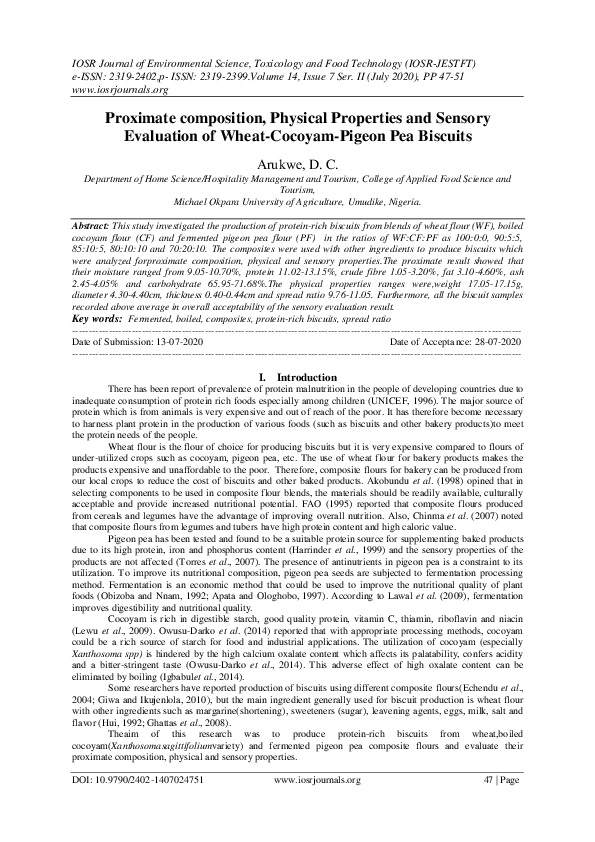(PDF) Proximate composition, Physical Properties and Sensory Evaluation ...