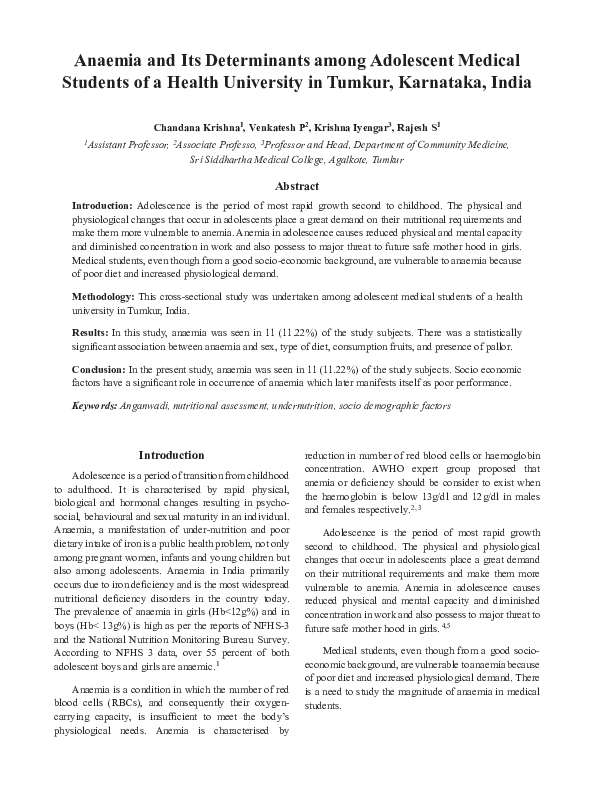 (PDF) Anaemia and Its Determinants among Adolescent Medical Students of ...
