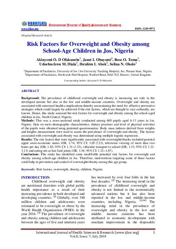 (PDF) Risk Factors for Overweight and Obesity among School-Age Children ...