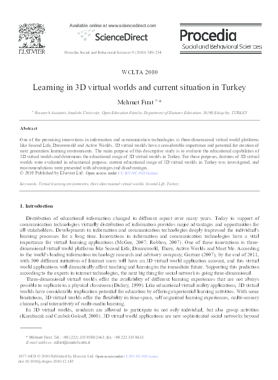 (PDF) Learning in 3D virtual worlds and current situation in Turkey