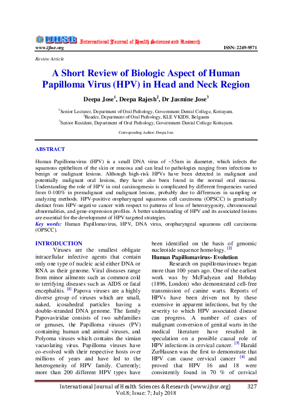 (PDF) A Short Review of Biologic Aspect of Human Papilloma Virus (HPV ...