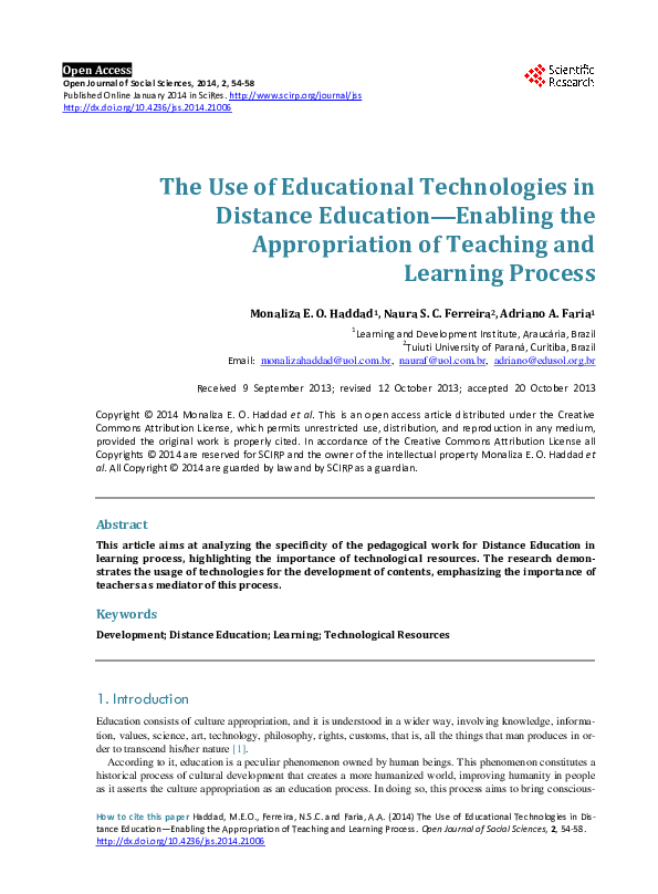 (PDF) The Use of Educational Technologies in Distance Education ...