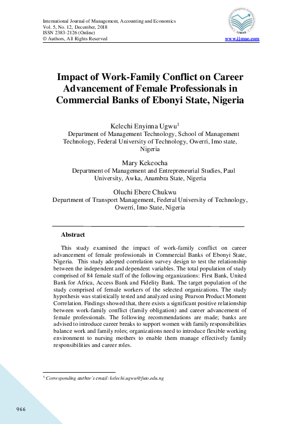 (PDF) Impact of Work-Family Conflict on Career Advancement of Female ...
