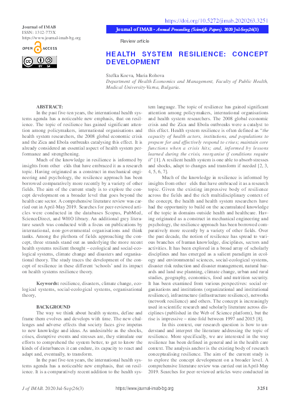 Pdf Health System Resilience Concept Development