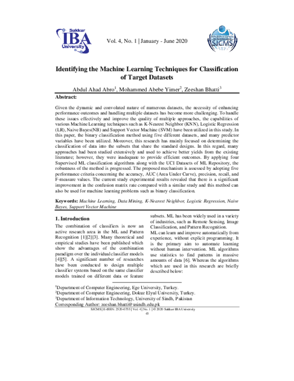 (PDF) Identifying the Machine Learning Techniques for Classification of ...
