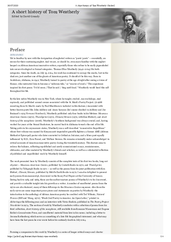 (PDF) A Short History of Tom Weatherly