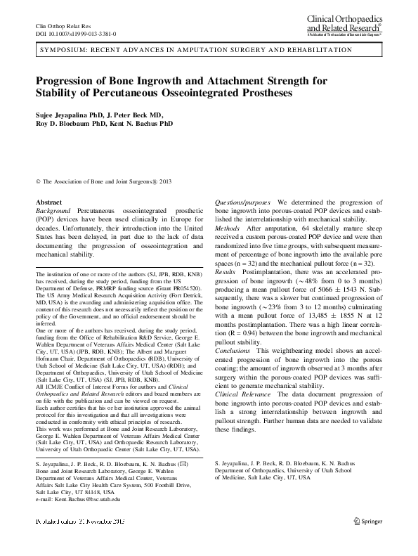 (PDF) Progression of Bone Ingrowth and Attachment Strength for ...