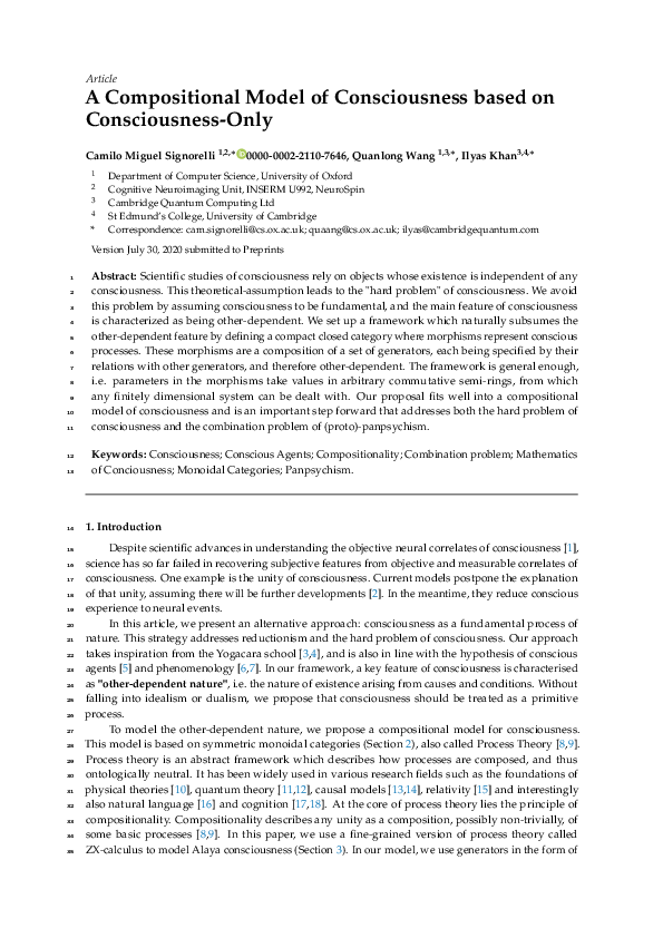 (PDF) A Compositional Model of Consciousness based on Consciousness-Only