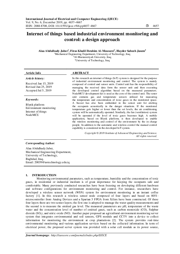 (PDF) Internet of things based industrial environment monitoring and ...