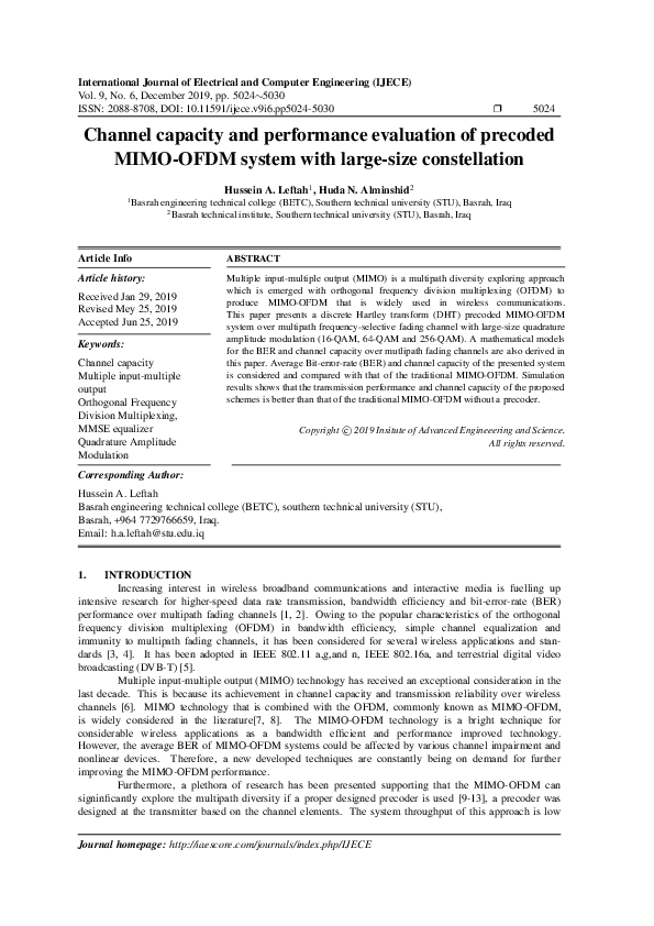 (PDF) Channel capacity and performance evaluation of precoded MIMO-OFDM ...