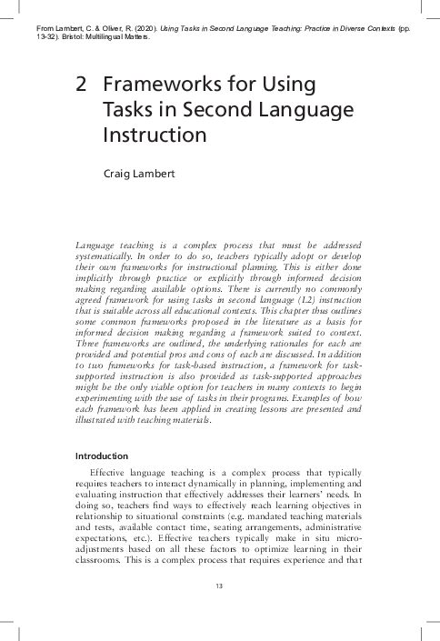 (PDF) (2020) Frameworks for Using Tasks in Second Language Instruction