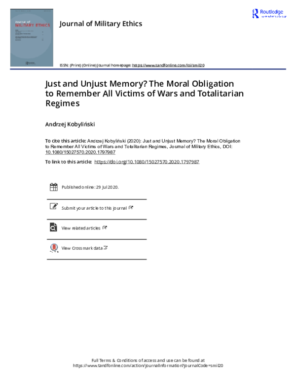 (PDF) Just and Unjust Memory? The Moral Obligation to Remember All ...