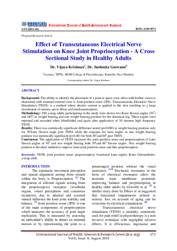 (PDF) Effect of Transcutaneous Electrical Nerve Stimulation on Knee ...