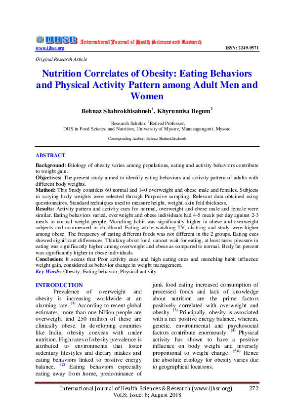 (PDF) Nutrition Correlates of Obesity: Eating Behaviors and Physical ...