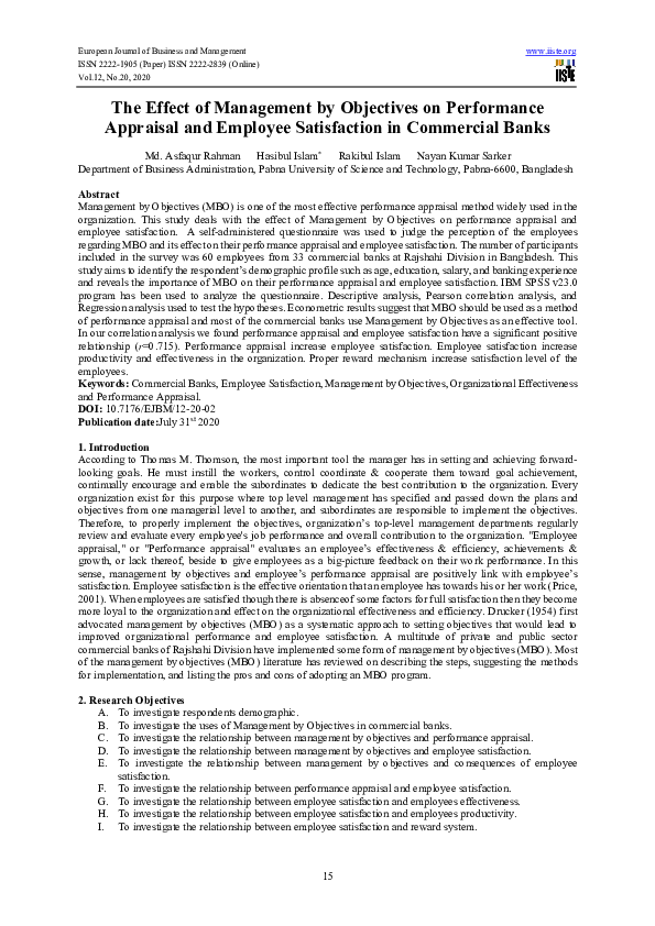 (PDF) The Effect of Management by Objectives on Performance Appraisal ...