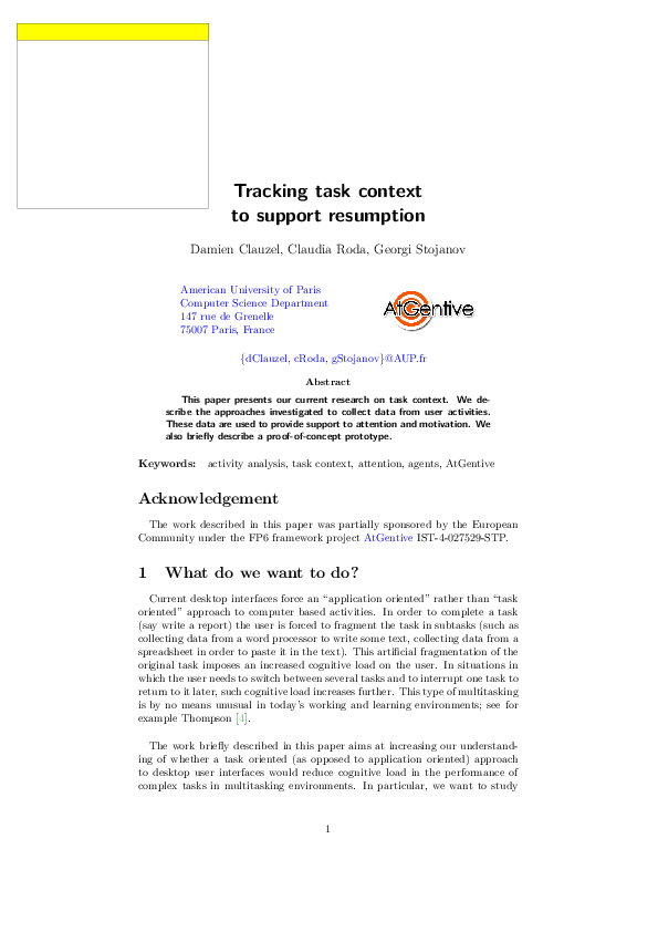 (PDF) Tracking Task Context to Support Resumption